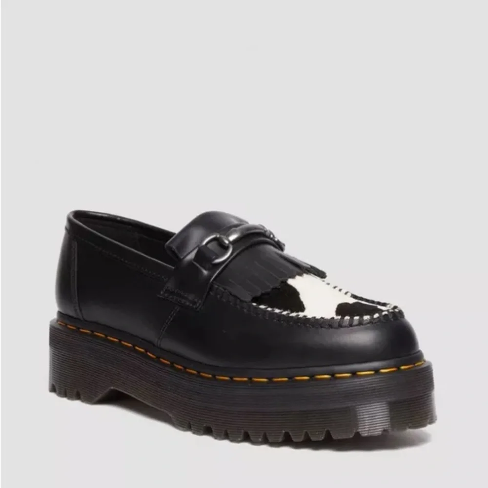 NEW Dr Martens Adrian Snaffle Leather Cow Print Platform Loafers Sz 6 - Picture 2 of 5